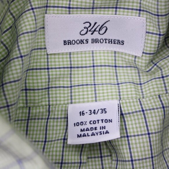 Brooks Brothers 346 Shirt Mens 16, 34/35 Green 100% Cotton Long Sleeve Button - Picture 8 of 12